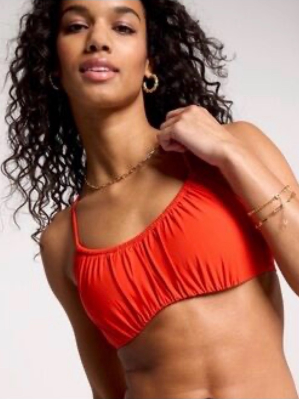 Red Bikini Top - Ruched Scoop Bralette